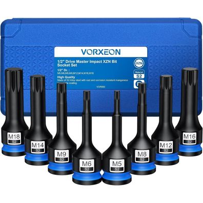 Vorxeon 8-teiliger XZN Vielzahn Nuss Satz 1/2" Kraft Steckschlüssel Satz M5-M18