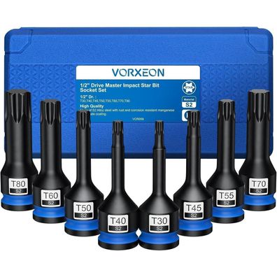 Vorxeon 8-teiliger 1/2" Torx Bit Steckschlüssel Satz T30-T80 mit