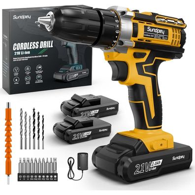 Sundpey Akkuschrauber 21V Set mit 2 Akkus 2.0Ah, 45 Nm, 2-Gang, 18 + 1