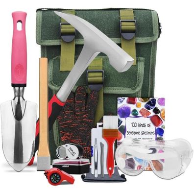 14-teiliges Geologie-Set mit Hammer, Goldschwenk- und Prospektionsausrüstung