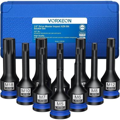 Vorxeon 10-teiliger XZN Vielzahn Nuss Satz 1/2" Kraft Steckschlüssel Satz