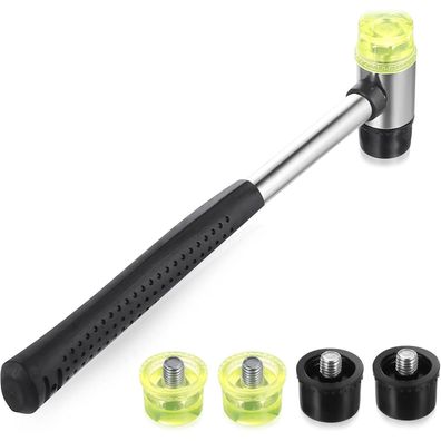 ywchoshe Gummihammer 25 mm, Doppelkopf mit 4 Ersatzköpfen, Kunststoffhammer Set