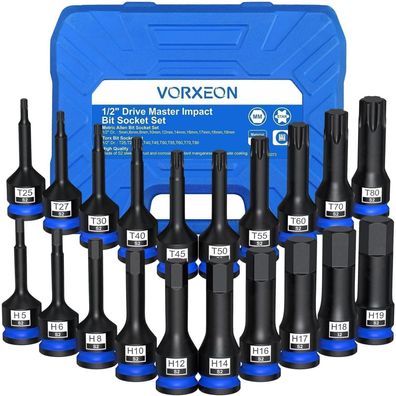Vorxeon 20-teiliger Steckschlüssel-Satz: 10x 1/2" Hex (5-19mm) & 10x Torx