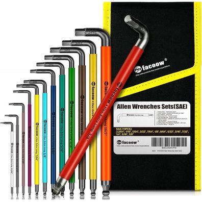 Facoow Innensechskantschlüssel-Set, 13-teilig SAE, extra langer Arm, mit Tragetasche