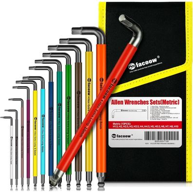 Facoow 13-teiliges metrisches Innensechskantschlüssel-Set, extra langer Arm,