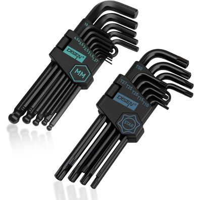 DISEN 22-teiliges Innensechskant & TORX Schlüssel-Set mit Kugelkopf, Langarm