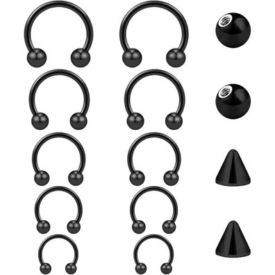 Besyvvin Hufeisen Piercing Ring 10er Set für Nase, Lippe, Helix, Septum - 1.2mm