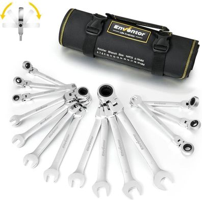 Enventor Ratschenschlüssel-Set, 14-teilig, 6-19mm, Ringmaulschlüssel mit 72