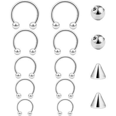 Besyvvin 10er Set Hufeisen Nasenring Lippenpiercing Helix Ring 1,2mm Piercing