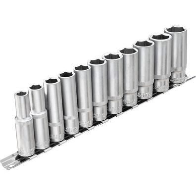 DAKCOS 3/8" Sechskant Steckschlüssel-Einsatz-Satz 8-19 mm, tief, CR-V, mattiert