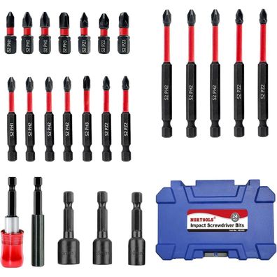 Nortools Schlagschrauber-Bit-Set, 24-teilig, S2-Stahl, mit magnetischem