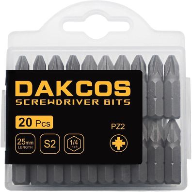 DAKCOS PZ2 Bit-Sortiment, 20 Stück, 25 mm Länge, aus S2 Stahl