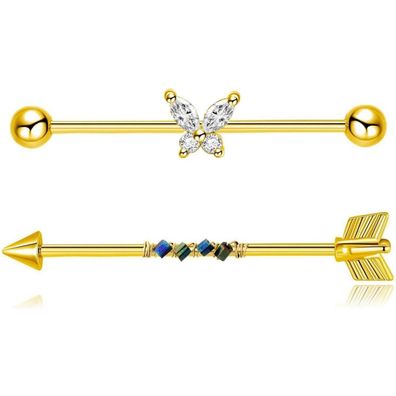 Besyvvin Industrial Bars 38mm 14G Chirurgenstahl Piercing mit Schmetterling