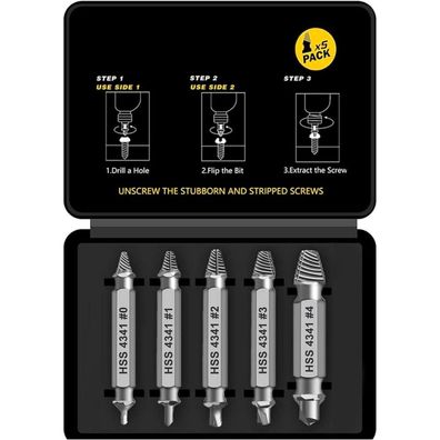Daoxue HSS 4341 Schraubenausdreher Set, 5-teilig M3-M18, Linksausdreher für