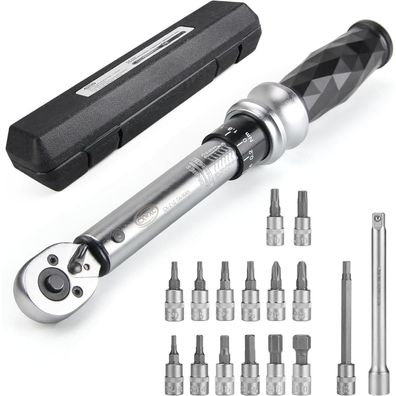 CXWXC Fahrrad Drehmomentschlüssel 1/4 Zoll, 1-25 Nm, inkl. Hex/Torx Bits für
