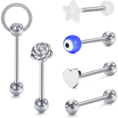 vcmart 5er Zungenpiercing Set 16mm Barbell 14 Gauge aus Chirurgenstahl mit