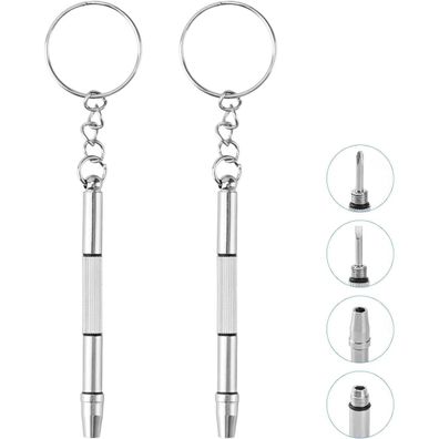 GZEINB 4in1 Mini Schraubenzieher Set mit Schlüsselanhänger, Edelstahl, 2er-Pack