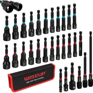 WISEUP Magnetisches Steckschlüssel-Set 29-tlg | Cr-V Stahl | SAE & metrisch |