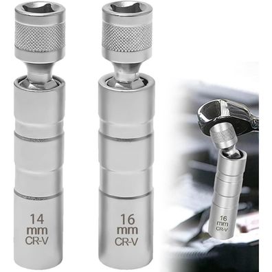 TUZHE Zündkerzenschlüssel Set 14mm & 16mm, 2 Stück, Magnetisch, Flexibel
