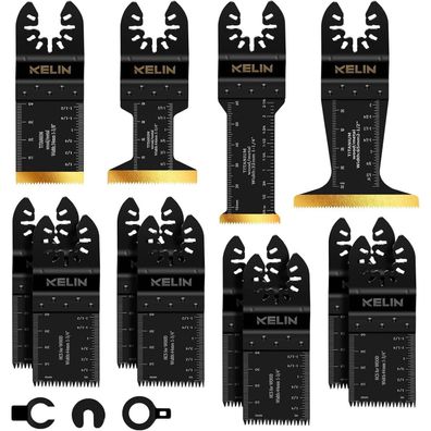 KELIN 12tlg Multitool Sägeblätter Set - Titanbeschichtet & Japanischer Zahnung