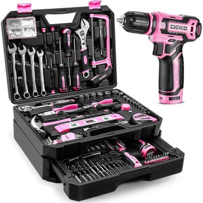 DEKO 12 V Akku-Bohrmaschinen-Werkzeug-Set, 238-teilig, Rosa, Elektrischer