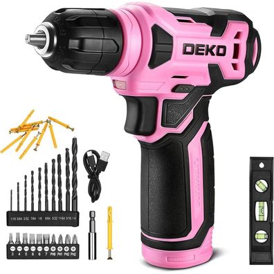 Dekopro 8V Akku Bohrschrauber Set mit 42-teiligem Zubehör, 12Nm, LED-Licht, Rosa