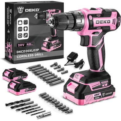 Dekopro Akkuschrauber Set 20V, 40 Nm, 2 Akkus, 30-tlg. Zubehör, LED-Licht, Rosa