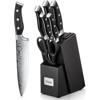 D. Perlla Messerblock mit 7-teiligem Messerset, Selbstschärfend, Edelstahl