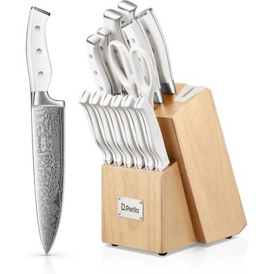 D. Perlla Messerblock Set 14-teilig: Selbstschärfend, Edelstahl, Holzblock