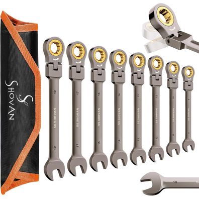 ss shovan 8-teiliges Ratschenschlüssel Set (8-19 mm, Metrisch) mit 72 Zähnen