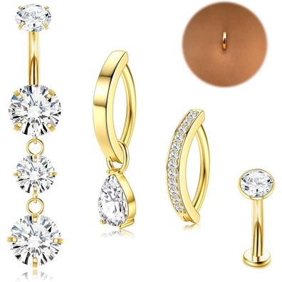 Chriscoco 14G Bauchnabelpiercing Chirurgenstahl Silber/Gold Clicker Ring mit