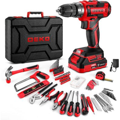 DEKO 186-teiliges Werkzeugkoffer Set mit 20V Akku-Bohrschrauber, Rot
