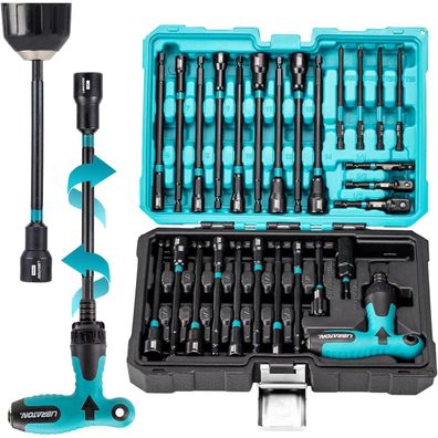 Libraton 27tlg Magnet Stecknuss Set Lang 1/4" mit Ratschen-T-Griff