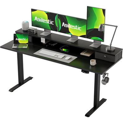 Agilestic Höhenverstellbarer Schreibtisch mit 2 Schubladen, 160x60 cm