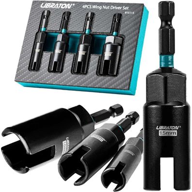 Libraton Flügelmutterndreher Set (4 Stk.) 9-18mm, Schraubendreher-Bits für