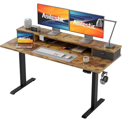 Agilestic Höhenverstellbarer Schreibtisch mit 2 Schubladen, 140x60 cm