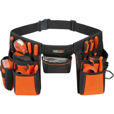 Tuffworx Werkzeuggürtel mit mehreren robusten Taschen, Schwarz/Orange