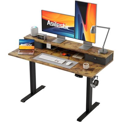 Agilestic Höhenverstellbarer Schreibtisch mit 2 Schubladen, 120x60 cm