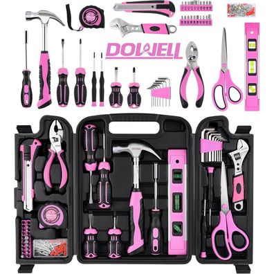 DOWELL Rosa Werkzeugset für Damen, 123-teilig, inkl. Werkzeugkoffer