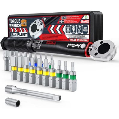 Aurlloct Drehmomentschlüssel Set 1/4 Zoll, 2-24 Nm, 23-tlg, für Fahrrad
