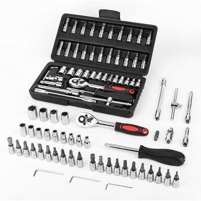 Yisizes 46tlg Ratschenkasten Set 1/4 Zoll Sechskant Nusskasten mit Ratsche