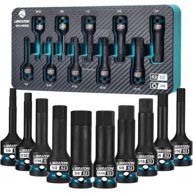 Libraton Schlag Hex Bit Steckschlüssel Set, 1/2 Zoll Kraft, S2-Stahl