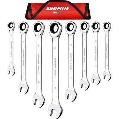Egofine 8-teiliges Ratschenschlüssel-Set (7-17mm) aus Cr-V-Stahl mit 72 Zähnen