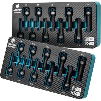 Libraton Schlag-Sechskant-Bit-Steckschlüsselsatz, 1/2 Zoll, S2-Stahl, 20-tlg
