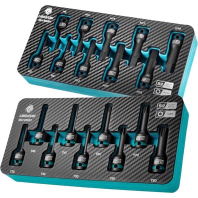 Libraton Schlag Torx & Hex Bit Steckschlüssel Set, 1/2", S2-Stahl, 19-tlg