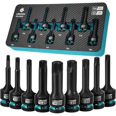 Libraton Schlag Torx Bit Steckschlüssel Set, 1/2 Zoll Kraft, S2-Stahl, 9-teilig
