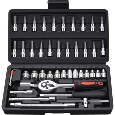 XxinXrong 46-teiliger 1/4 Zoll Steckschlüsselsatz Ratschenkasten Bit Set