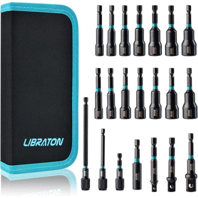 Libraton 21tlg Magnet Sechskant Stecknuss Set, 6-14mm & 1/4''-9/16'', mit