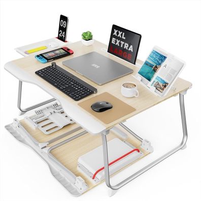 SAIJI Klappbarer Bett-Schreibtisch extra groß 65x49 cm, tragbarer Bodenständer