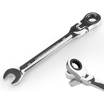 Egofine 10mm Ratschenschlüssel mit flexiblem Kopf, 72 Zähne, CR-V Stahl